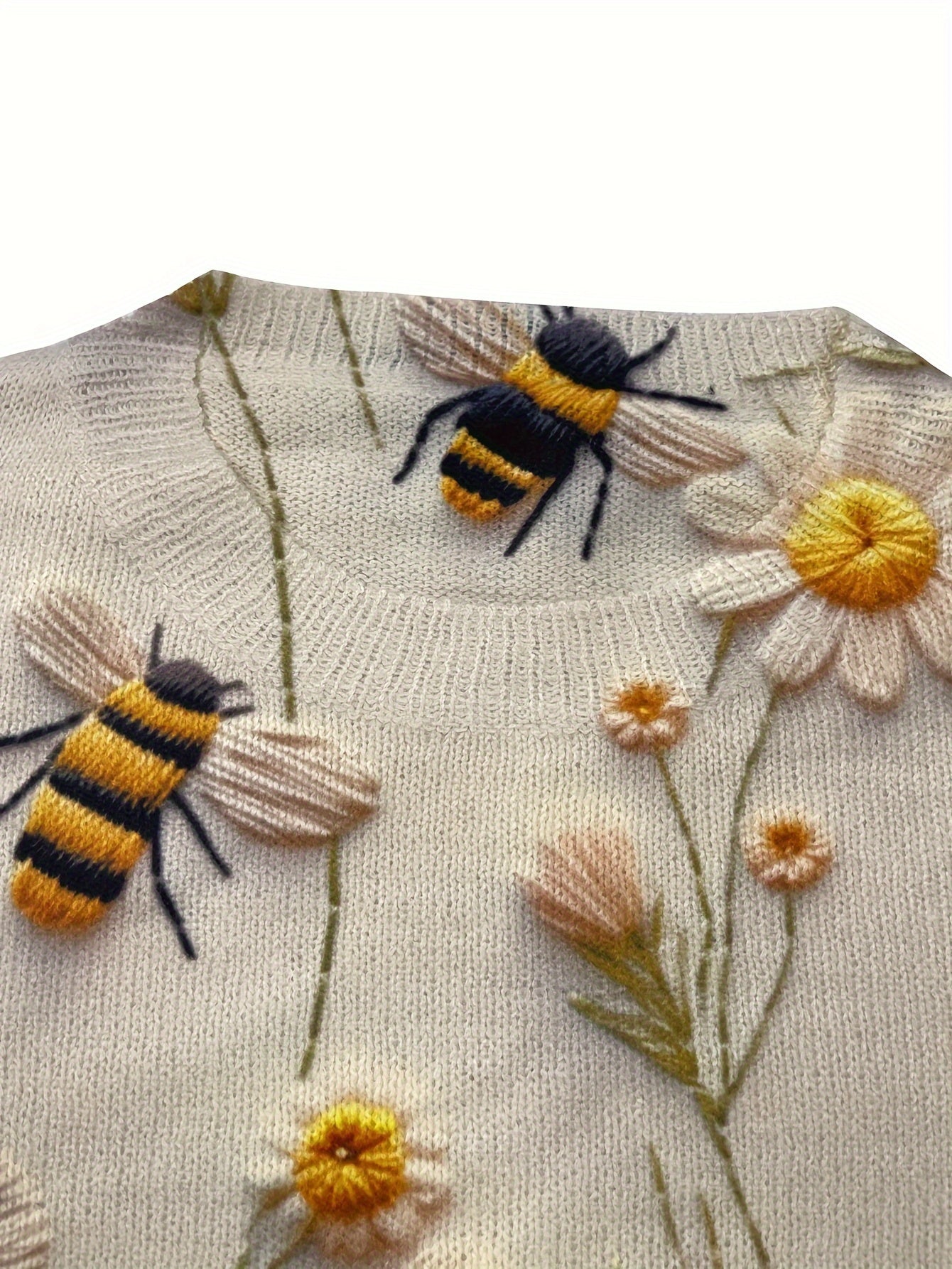 Heidi | Sweater met Bloem- en Bijendessin en Ronde Hals