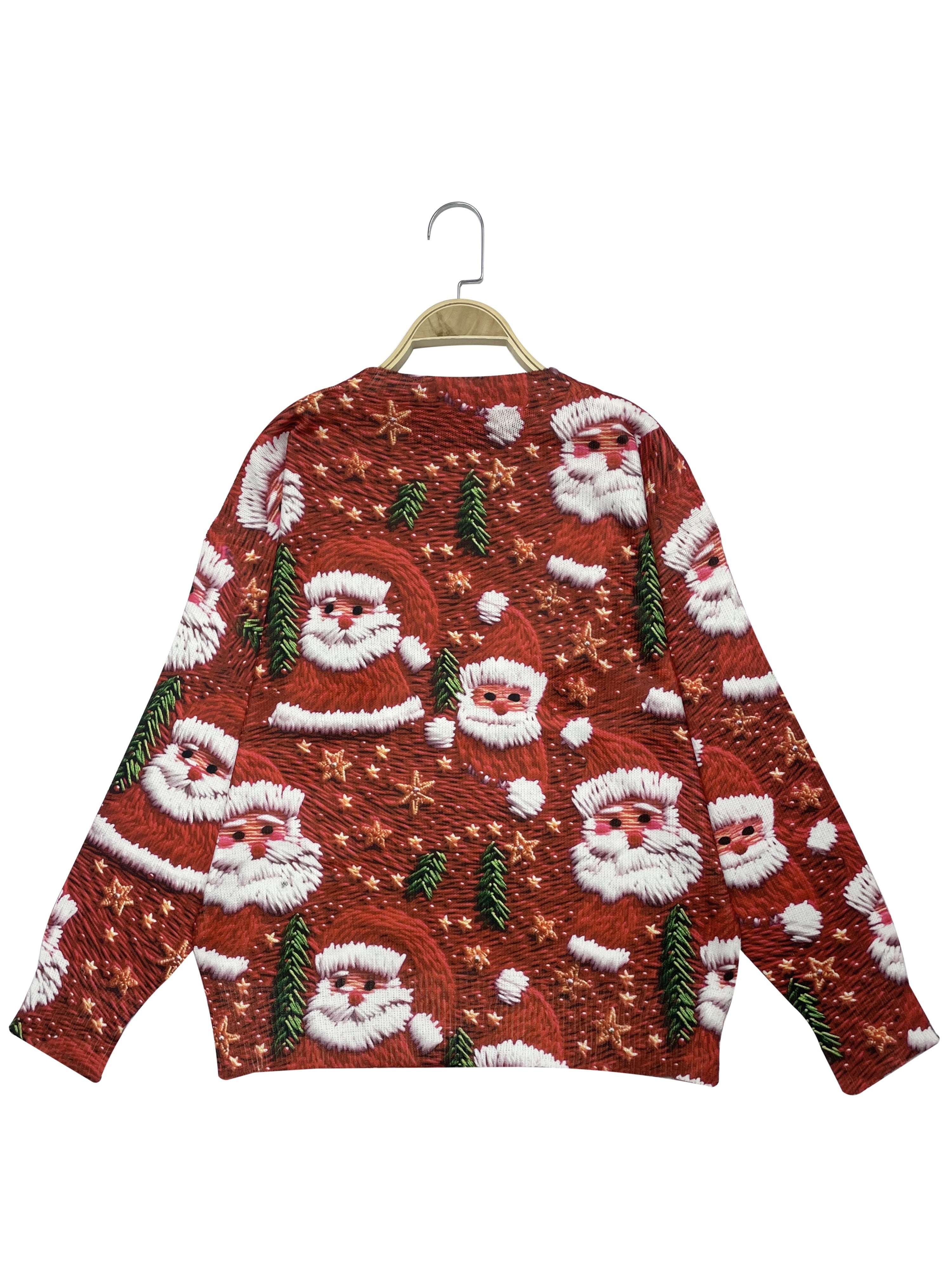 Gesina | Kerstmannenprint Sweater met Ronde Hals