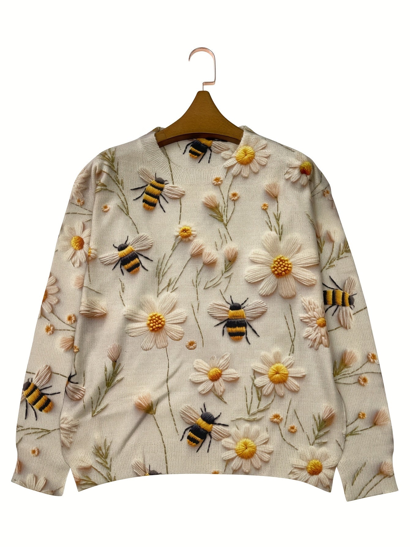 Heidi | Sweater met Bloem- en Bijendessin en Ronde Hals