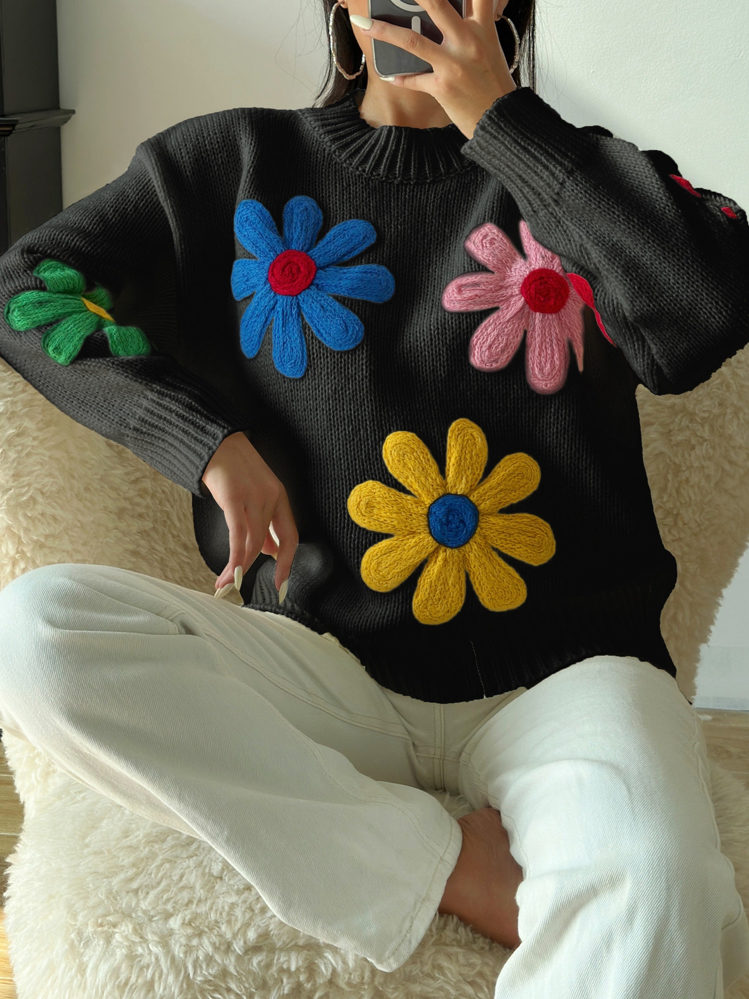 Mandy | Sweater met Bloemenpatroon en Ronde Hals