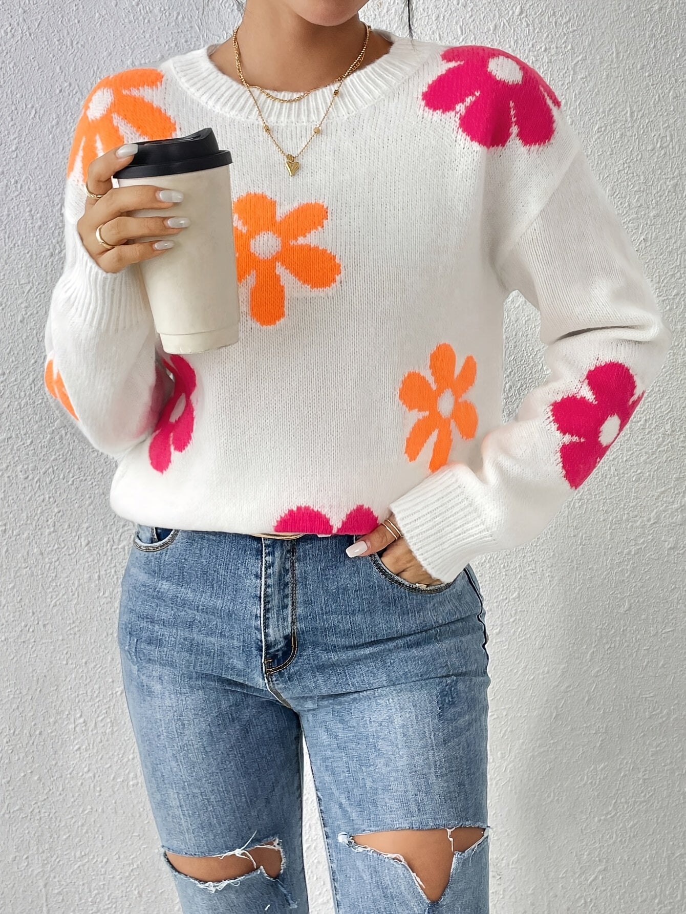 Zoe | Sweater met Bloemenpatroon en Ronde Hals