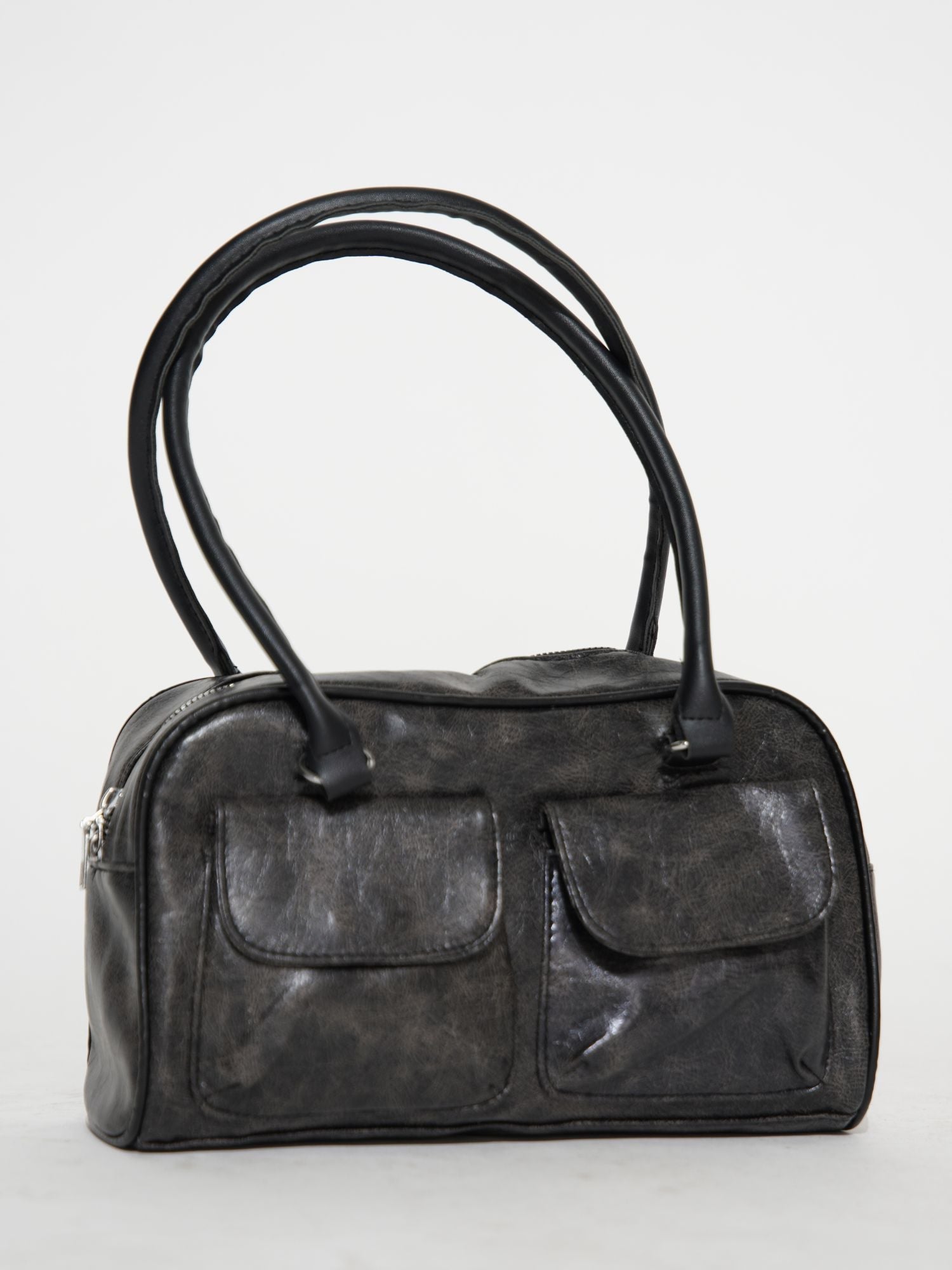 Sleek Distressed Leren Handtas met Zijvakjes