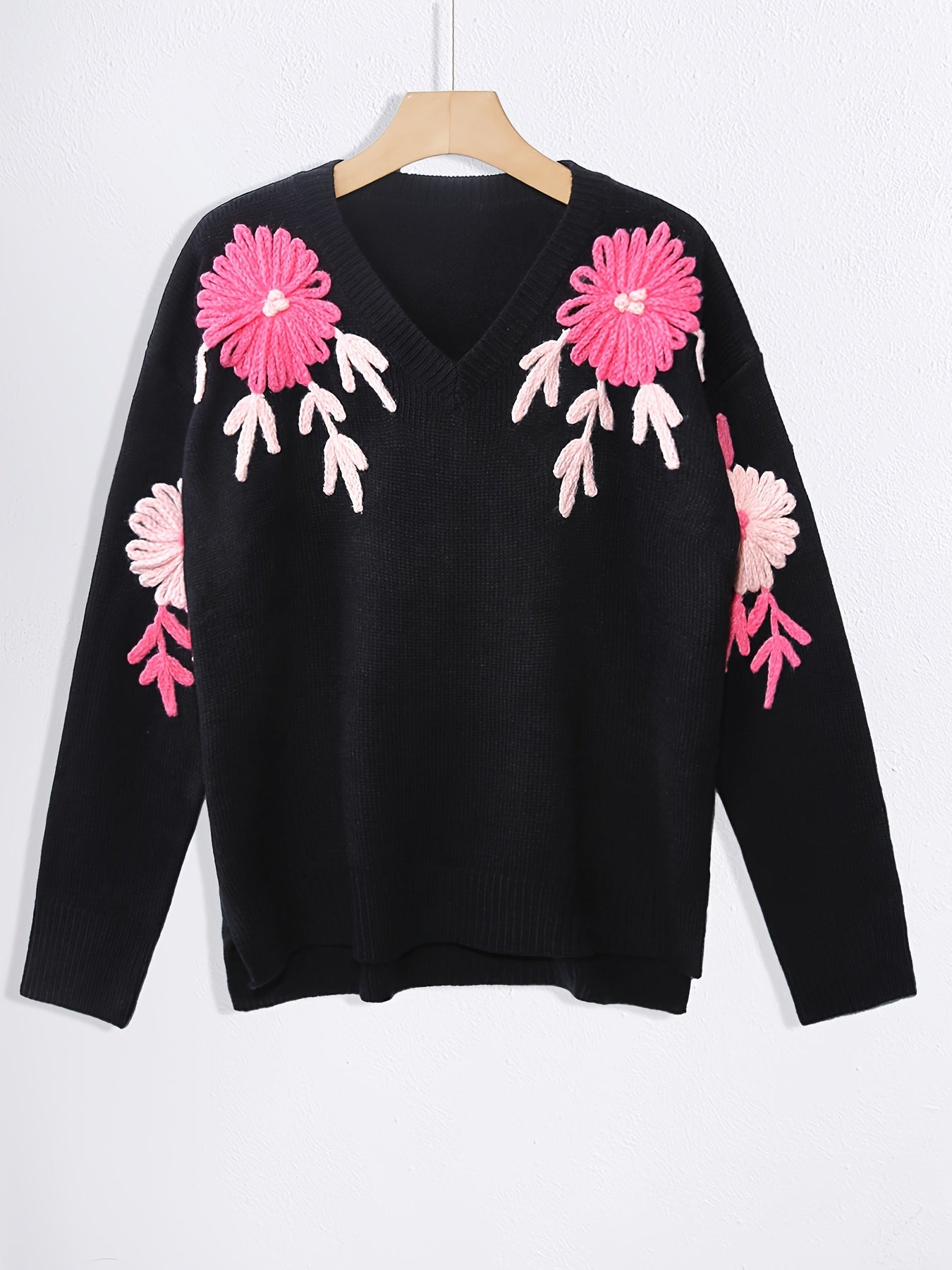 Marta | Sweater met V-hals en Bloemmotief