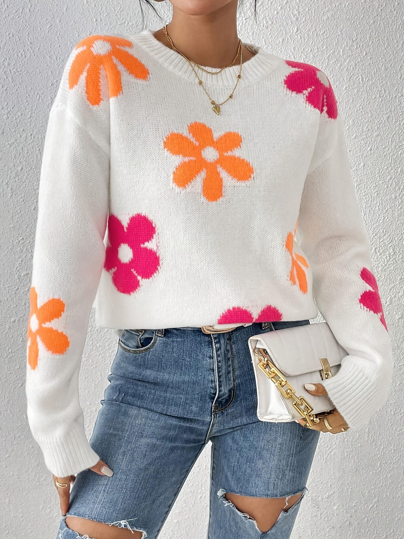 Zoe | Sweater met Bloemenpatroon en Ronde Hals