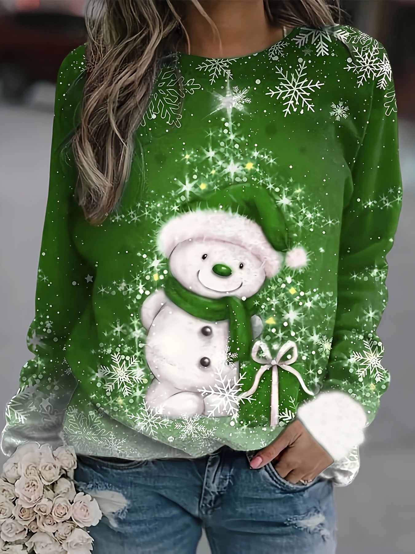 Anna | Sweatshirt met Sneeuwpopprint