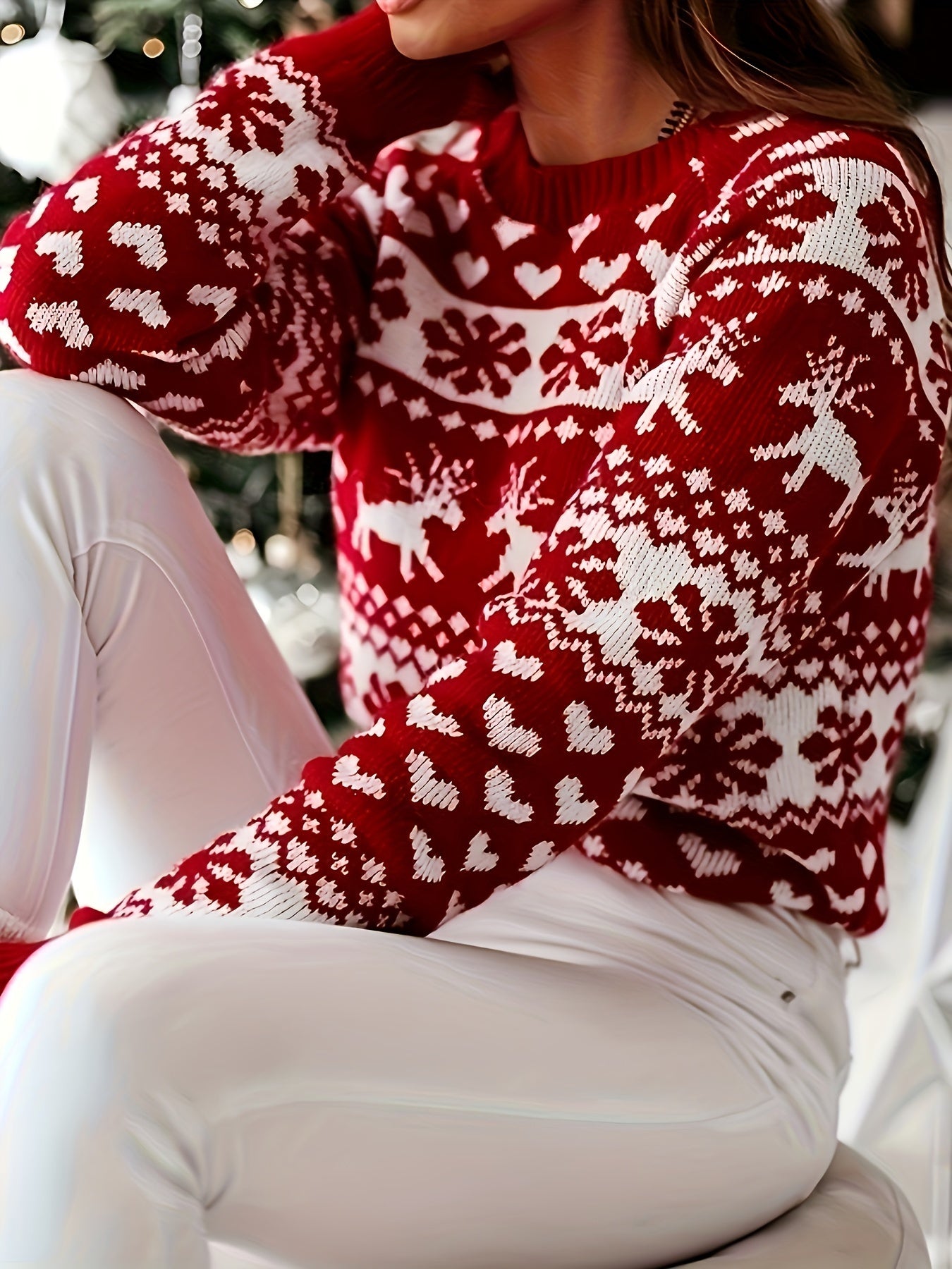 Julia | Kerstmis Jacquard Sweater met Ronde Hals