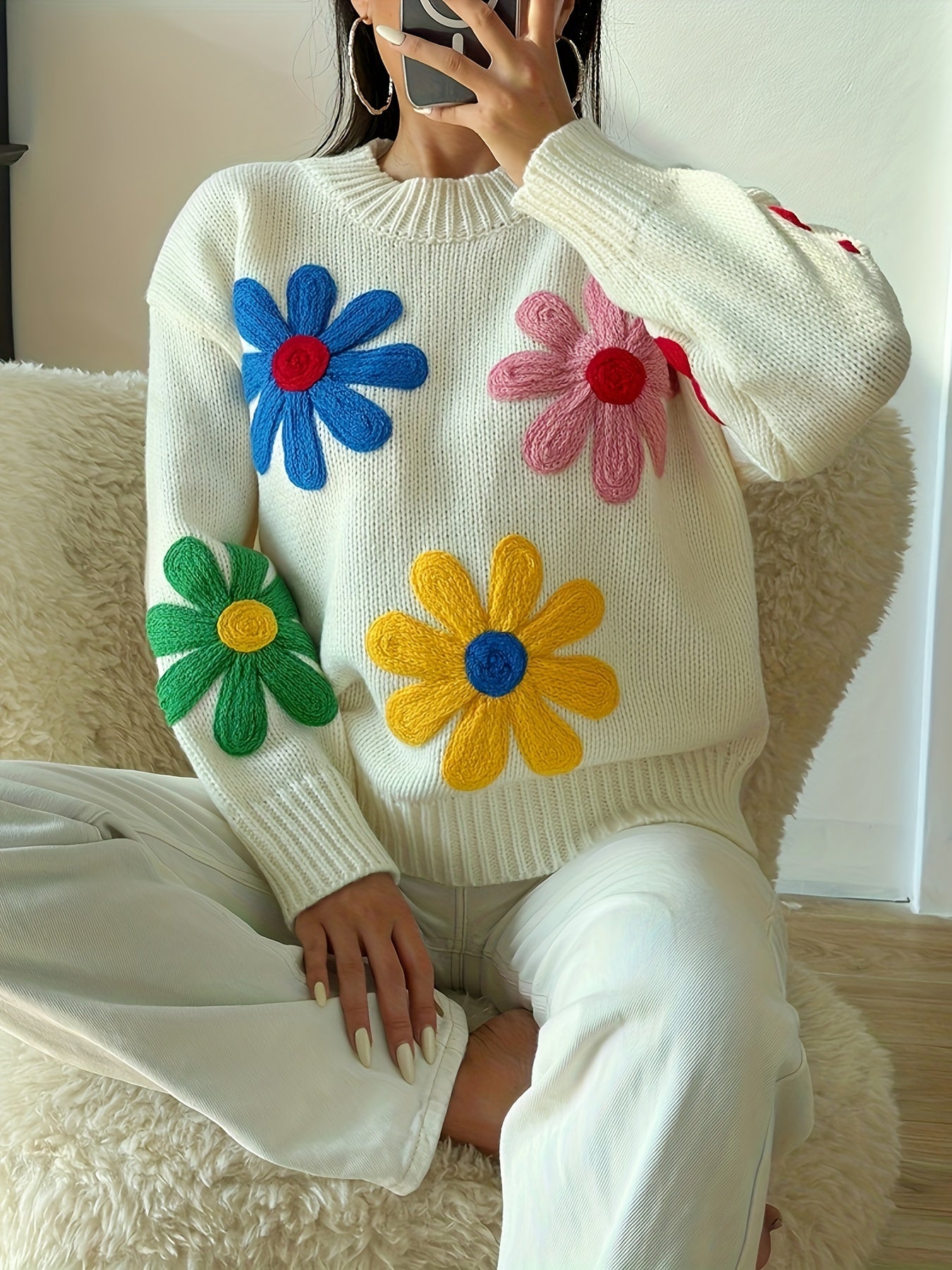 Mandy | Sweater met Bloemenpatroon en Ronde Hals