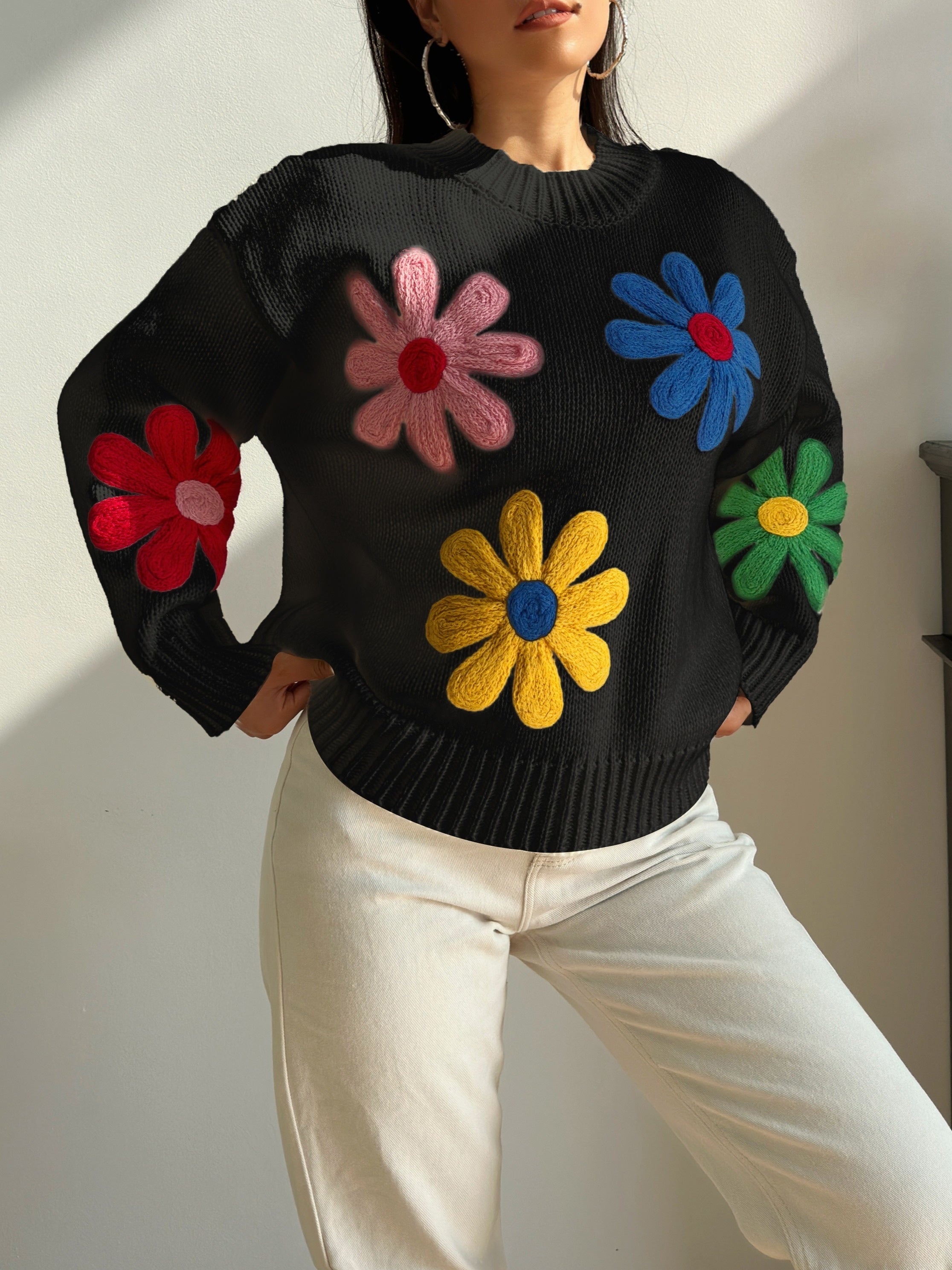 Mandy | Sweater met Bloemenpatroon en Ronde Hals