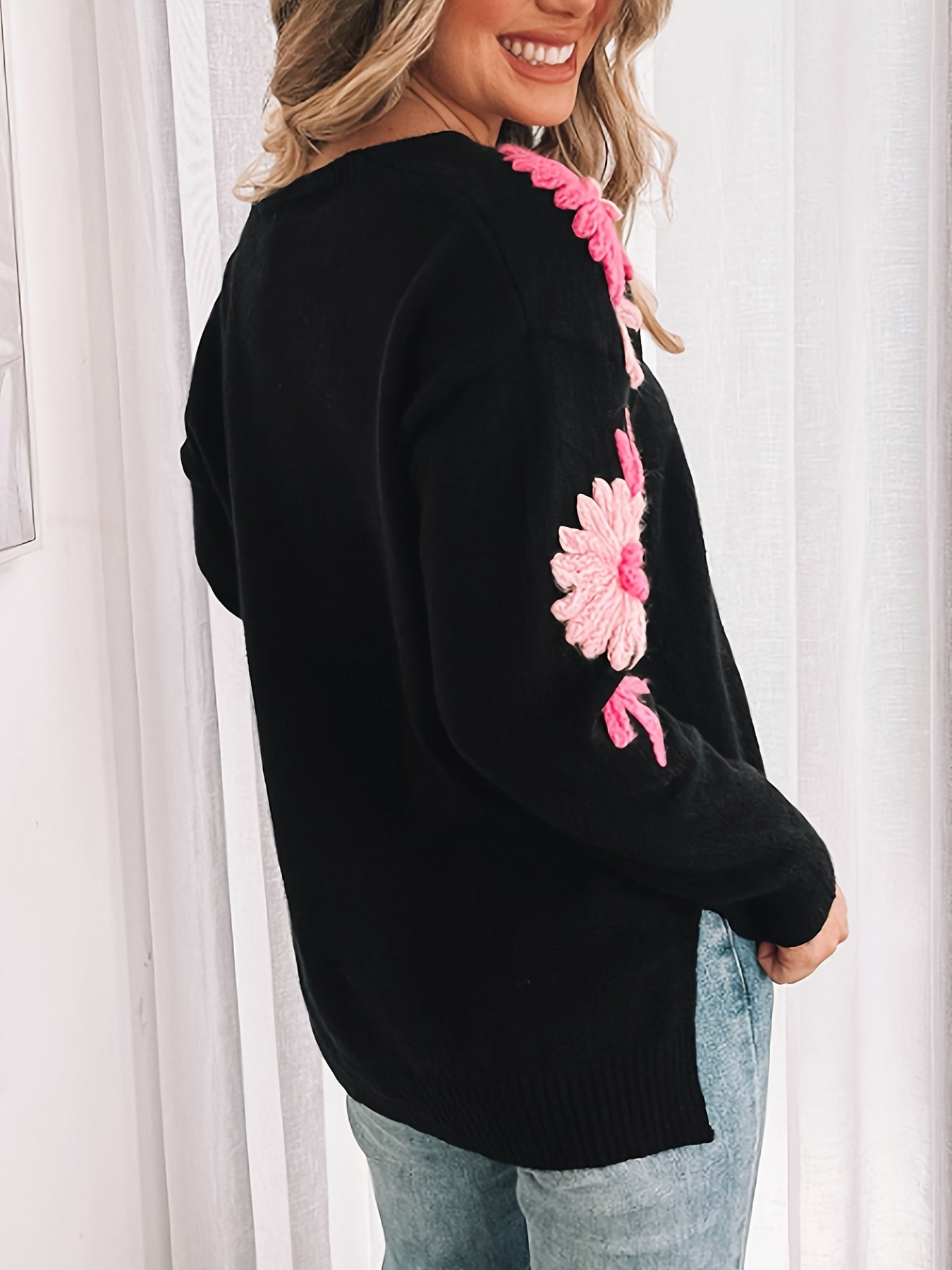 Marta | Sweater met V-hals en Bloemmotief