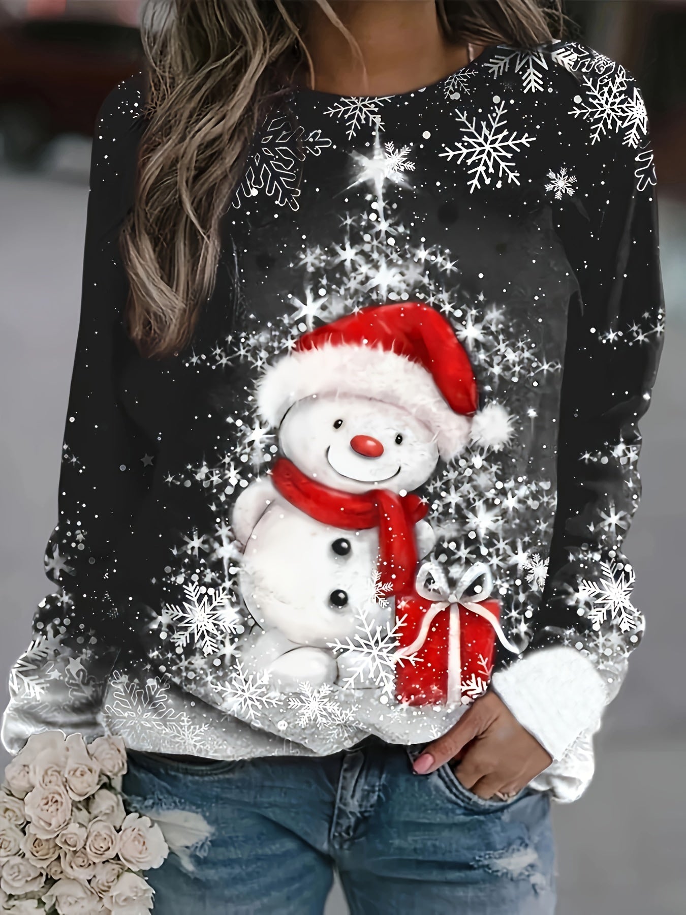 Anna | Sweatshirt met Sneeuwpopprint