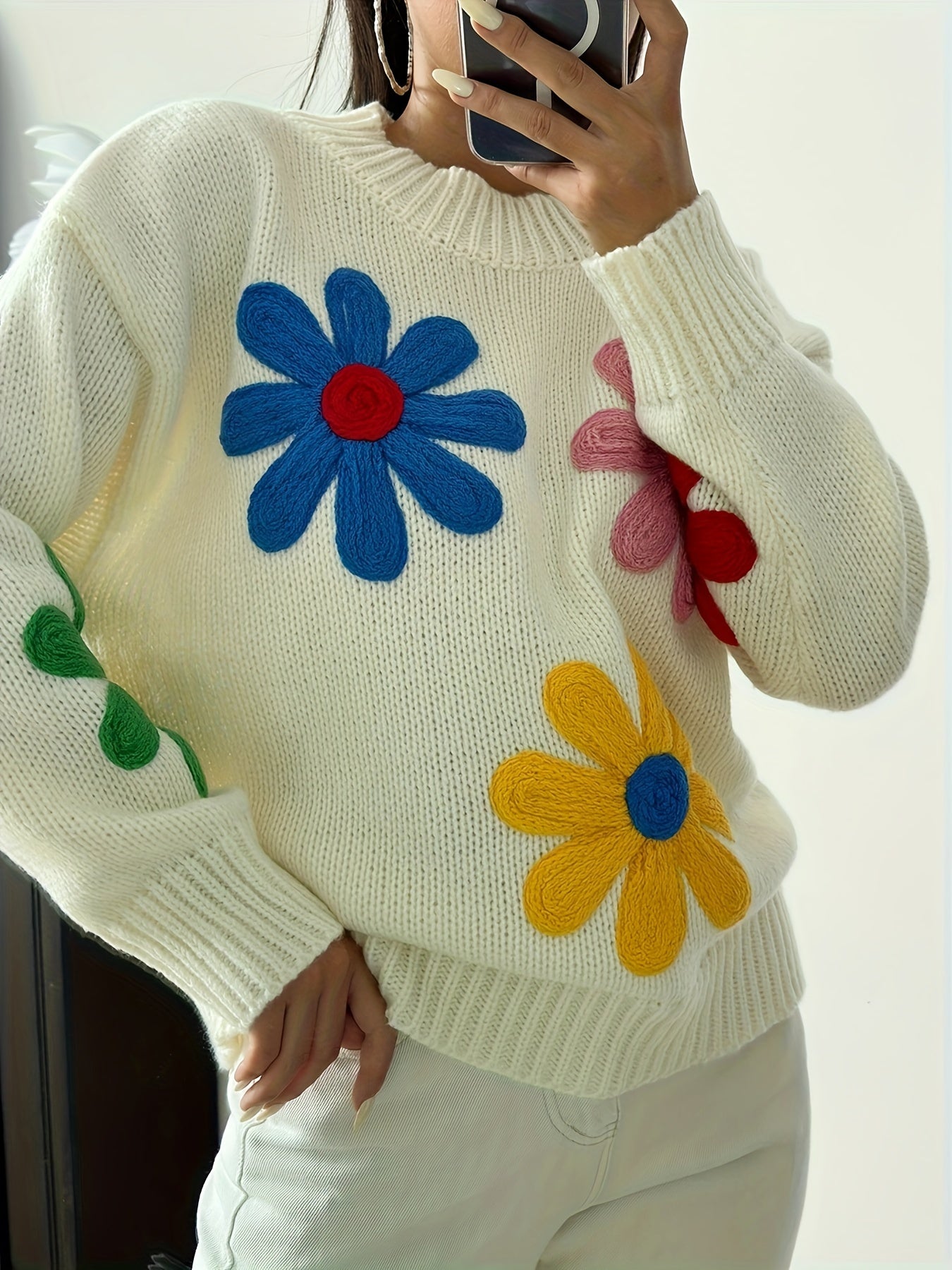 Mandy | Sweater met Bloemenpatroon en Ronde Hals