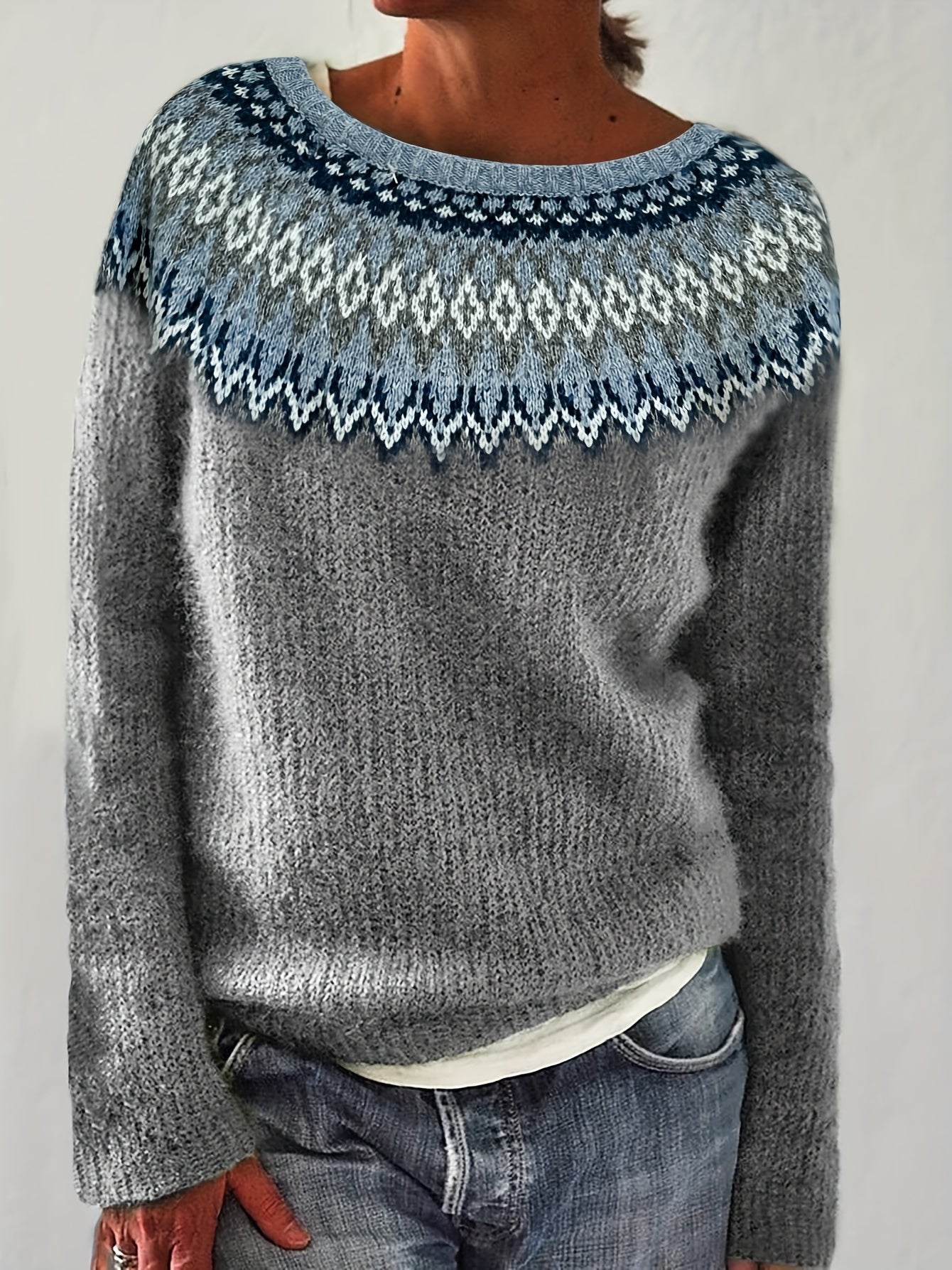 Adria | Sweater met Geopatroon en Ronde Hals