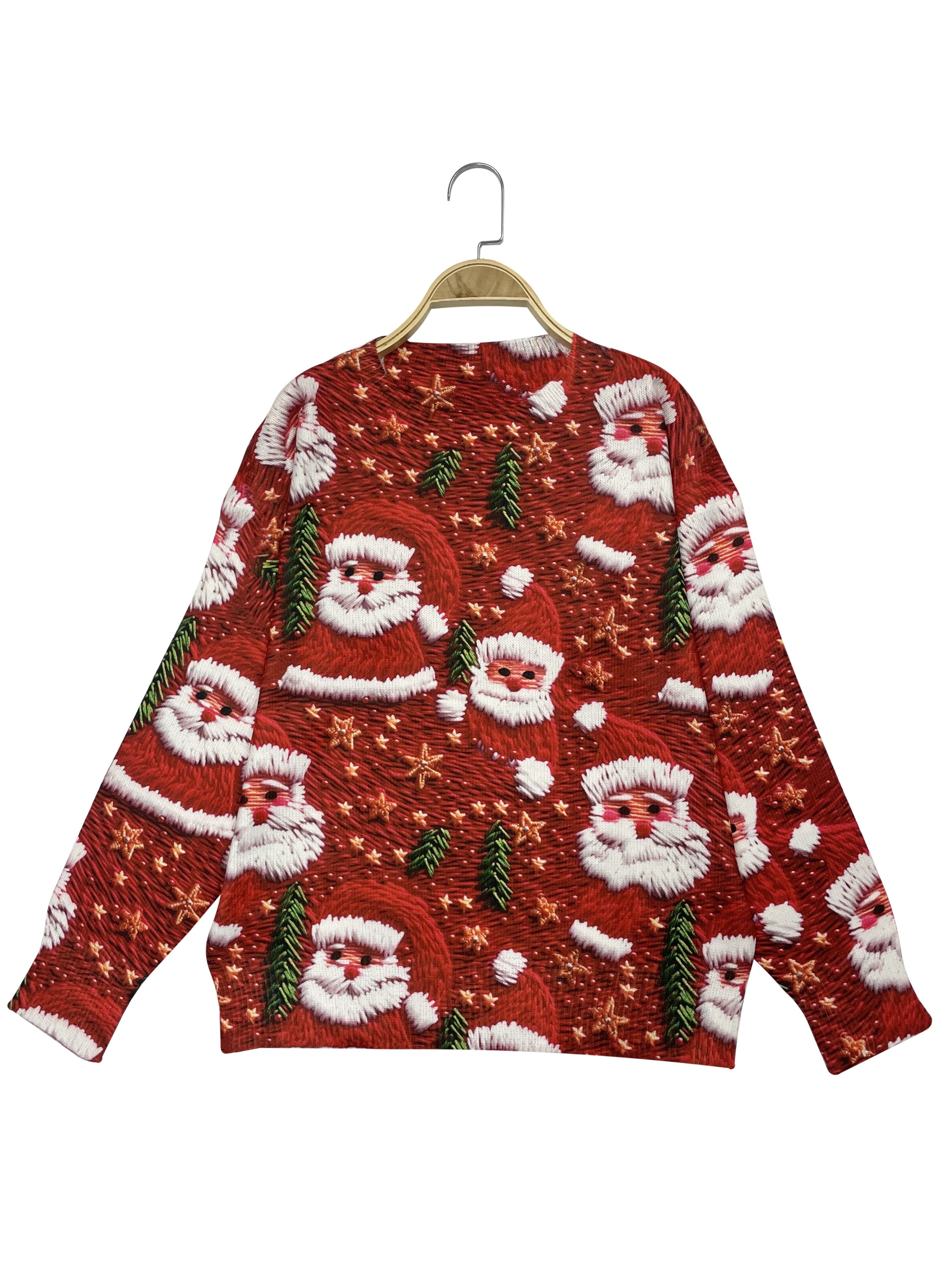 Gesina | Kerstmannenprint Sweater met Ronde Hals