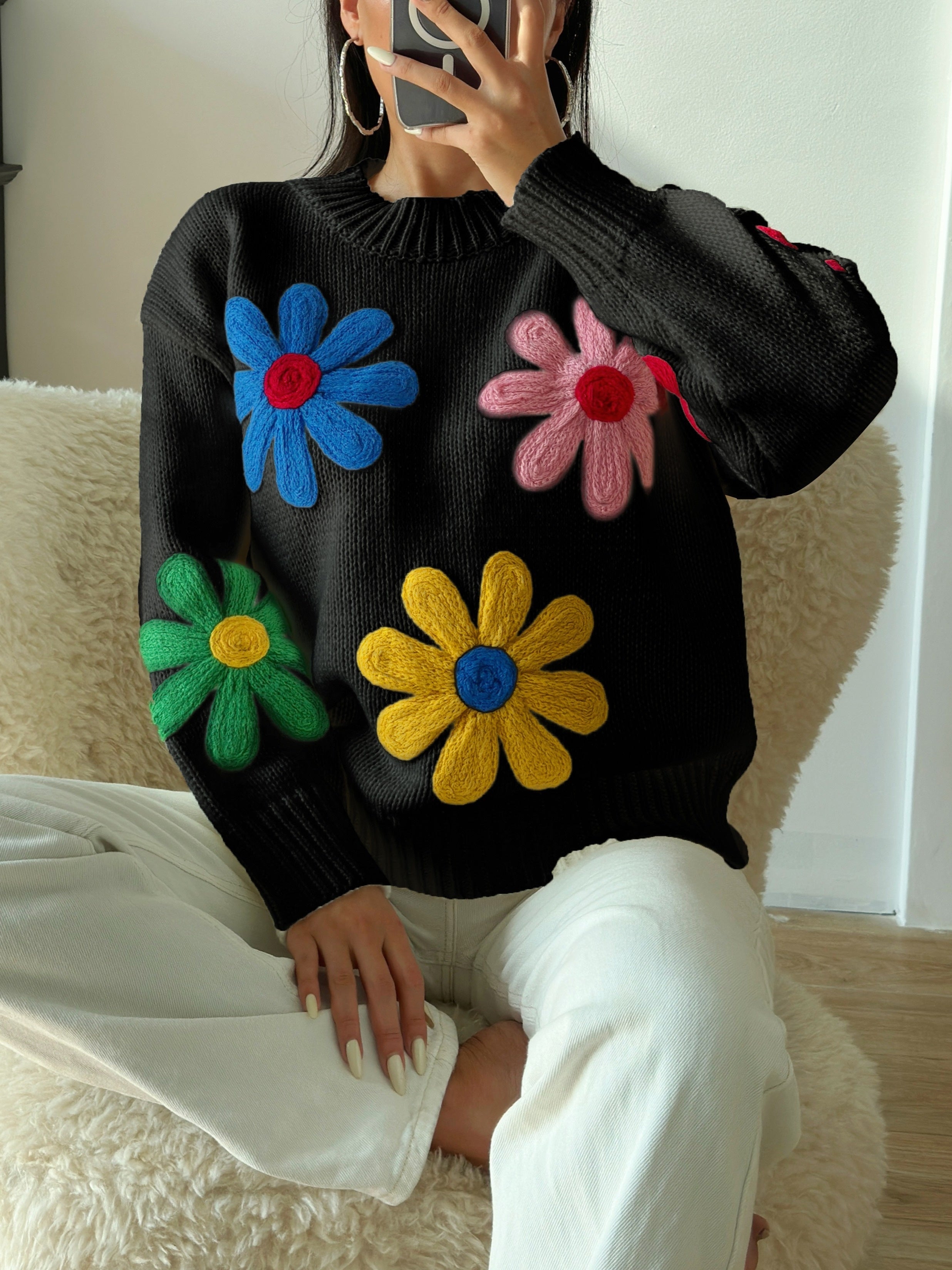 Mandy | Sweater met Bloemenpatroon en Ronde Hals