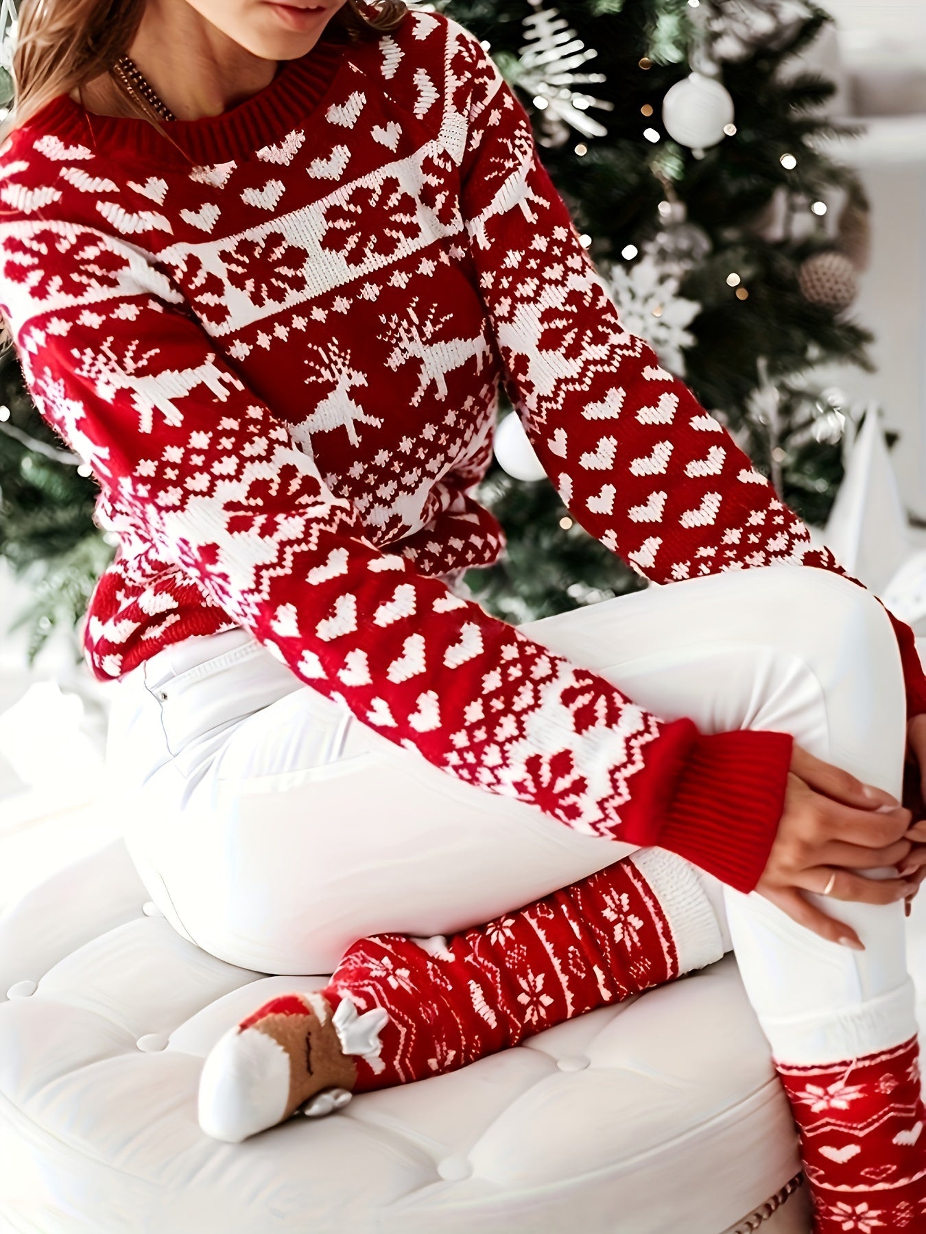 Julia | Kerstmis Jacquard Sweater met Ronde Hals