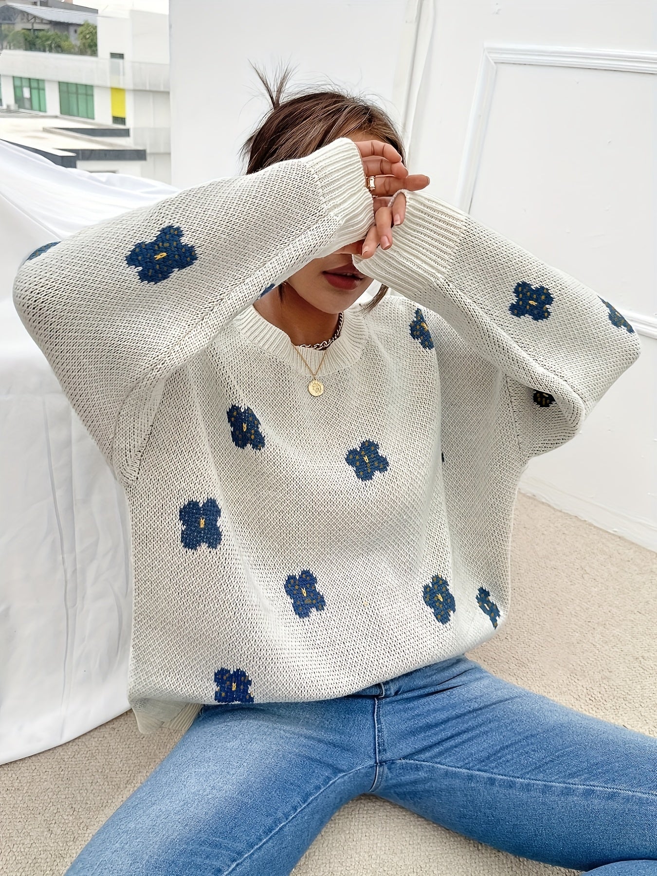 Nora | Sweater met Bloemenpatroon en Ronde Hals