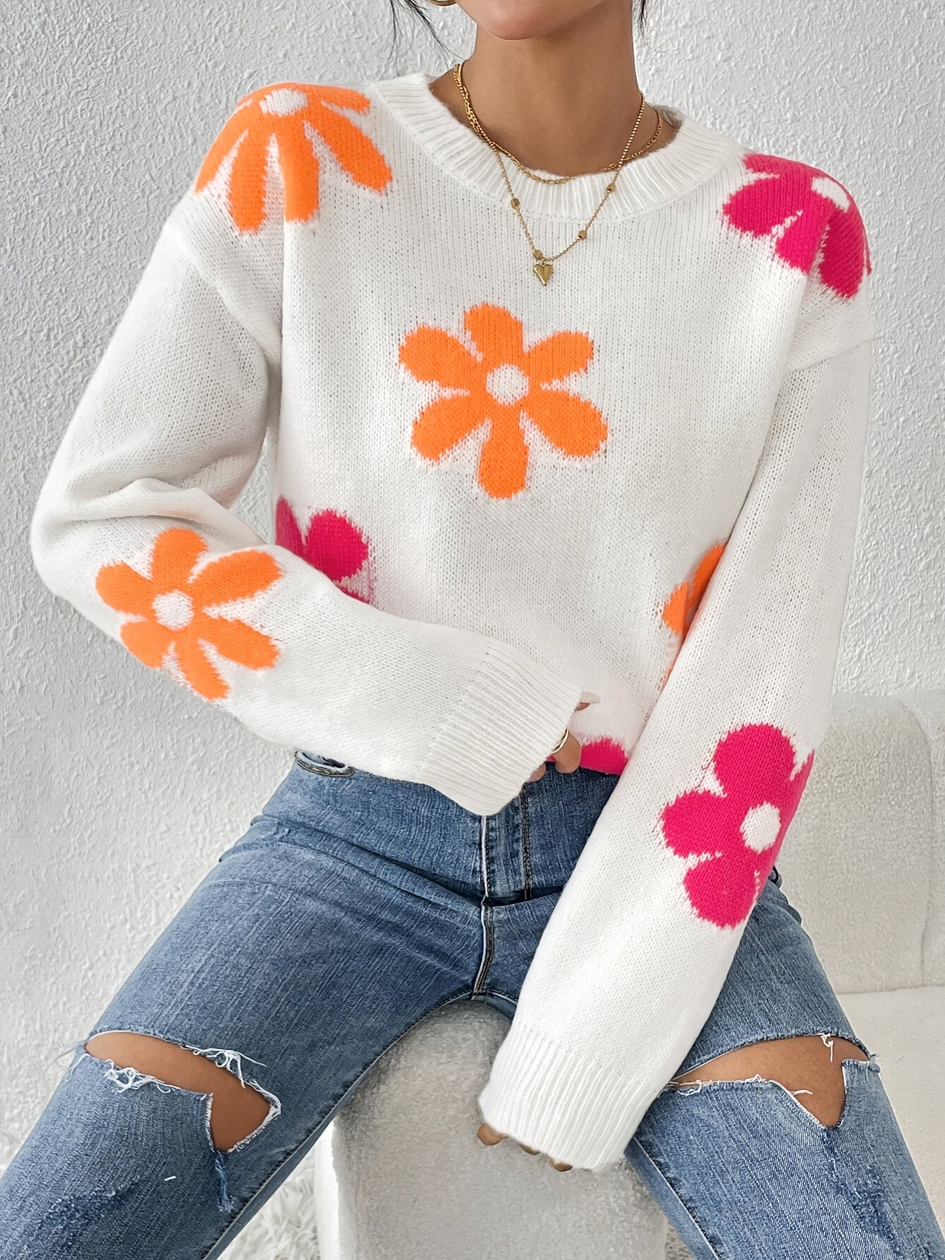 Zoe | Sweater met Bloemenpatroon en Ronde Hals