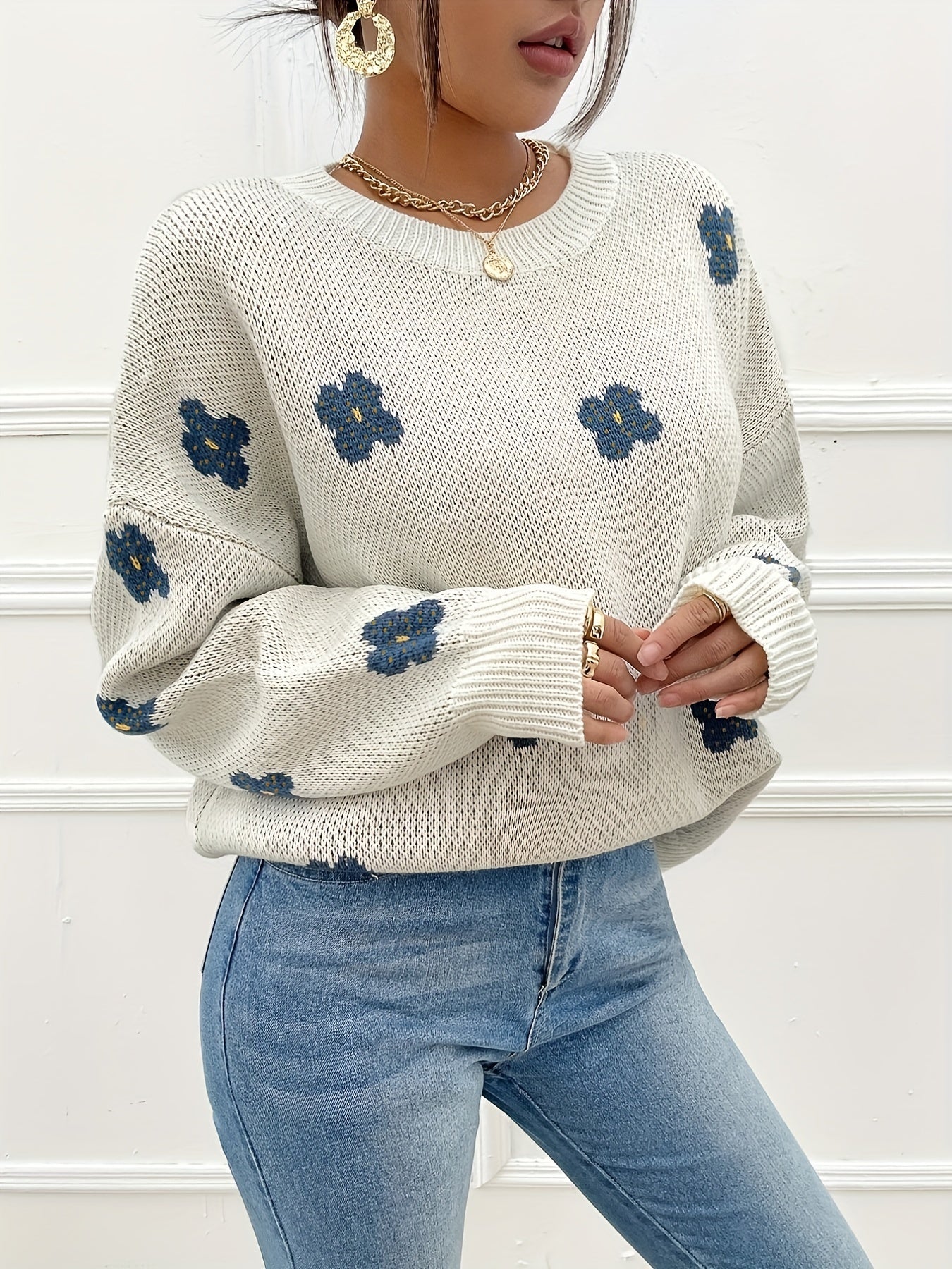 Nora | Sweater met Bloemenpatroon en Ronde Hals